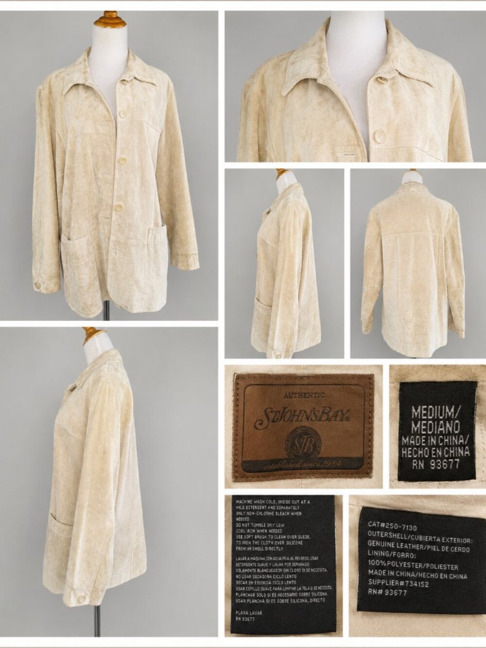 St. John’s Bay Genuine Suede Leather Jacket Medium Beige Pre-Owned